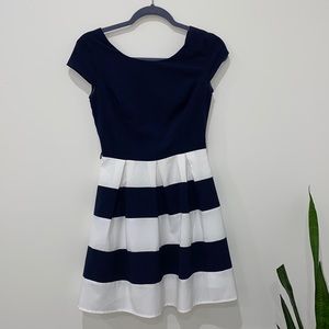 Navy blue stripped skater dress